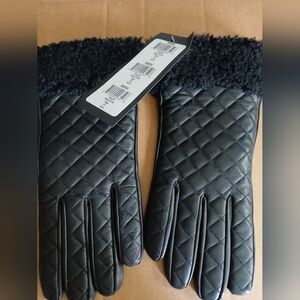 Tuzzi Leather Gloves Shearling Cuffs Cashmere Lined 8.5 NWT